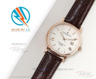 LS Copy Vacheron Constantin Traditionnelle 40 MM Rose Gold Case Leather Strap Automatic Watch